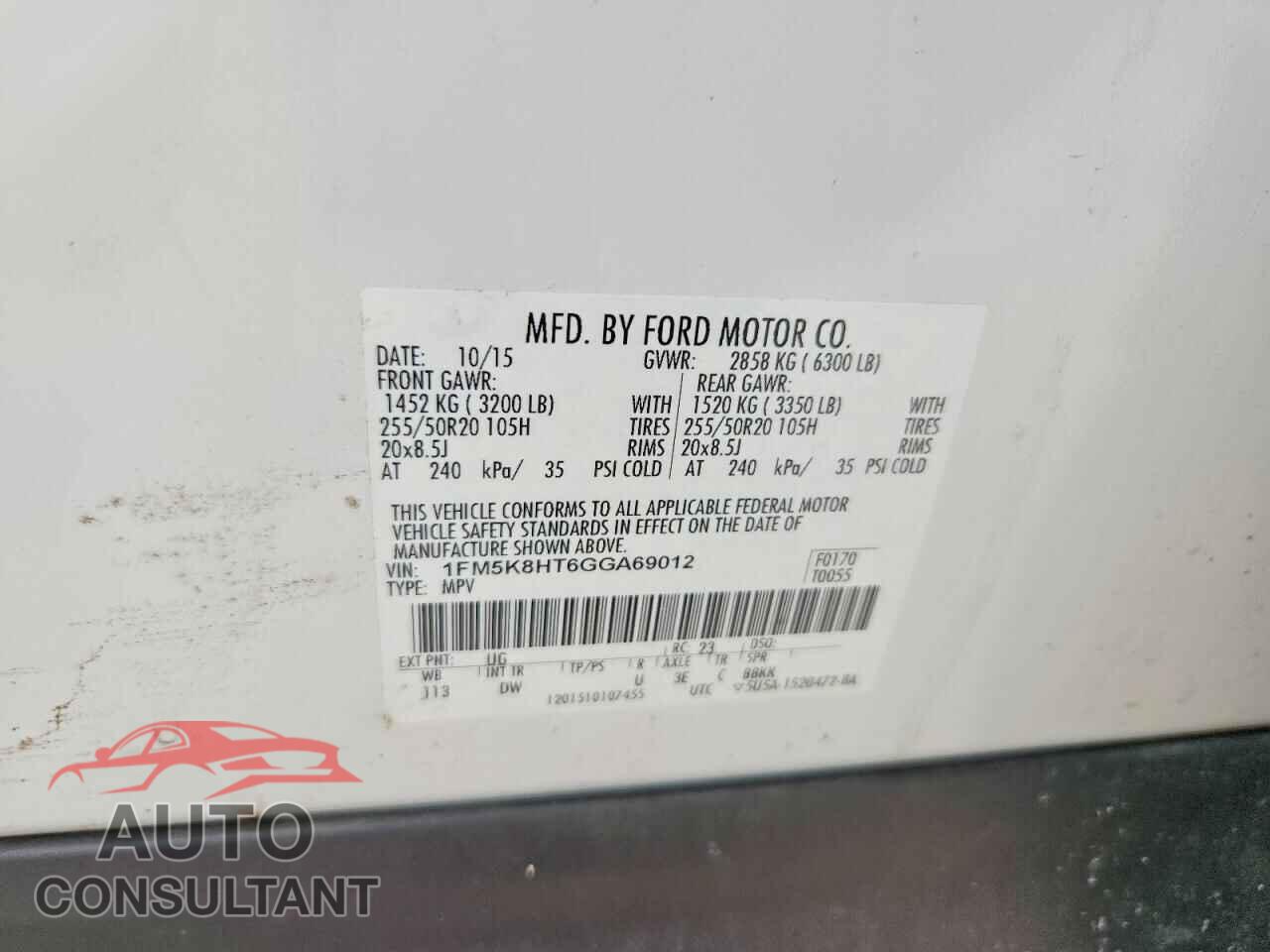 FORD EXPLORER 2016 - 1FM5K8HT6GGA69012