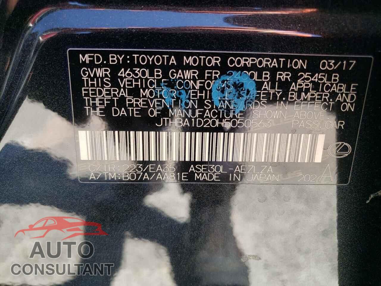 LEXUS IS 2017 - JTHBA1D20H5050563