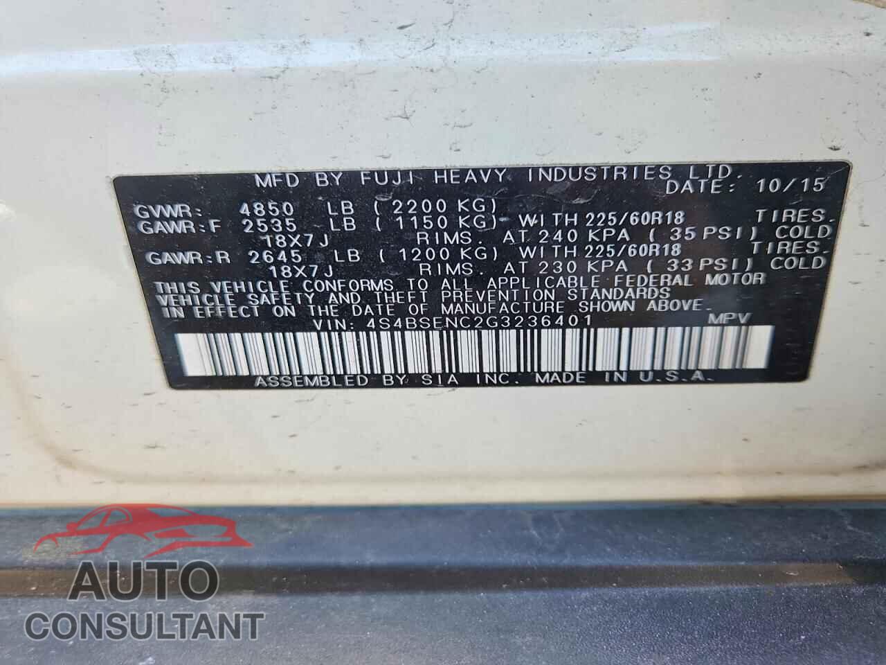 SUBARU OUTBACK 2016 - 4S4BSENC2G3236401