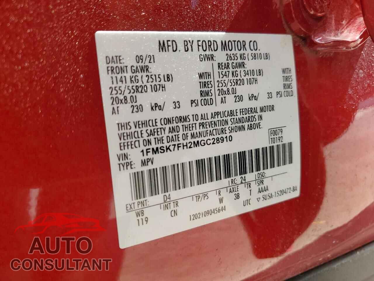 FORD EXPLORER 2021 - 1FMSK7FH2MGC28910
