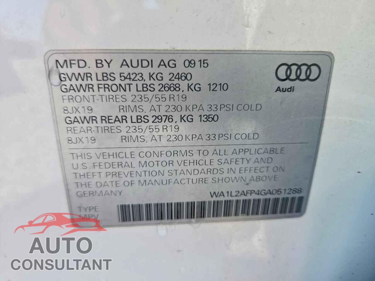 AUDI Q5 2016 - WA1L2AFP4GA051288