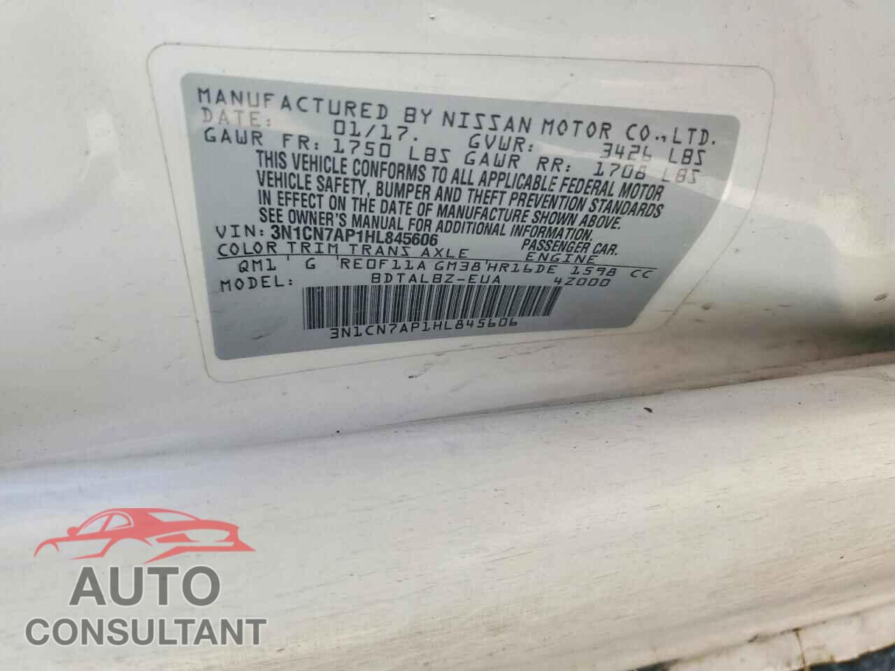 NISSAN VERSA 2017 - 3N1CN7AP1HL845606
