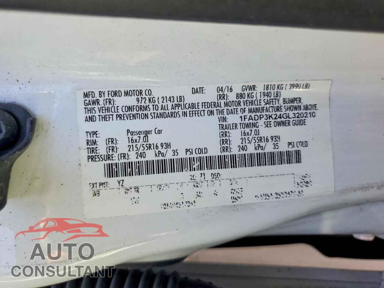 FORD FOCUS 2016 - 1FADP3K24GL320210