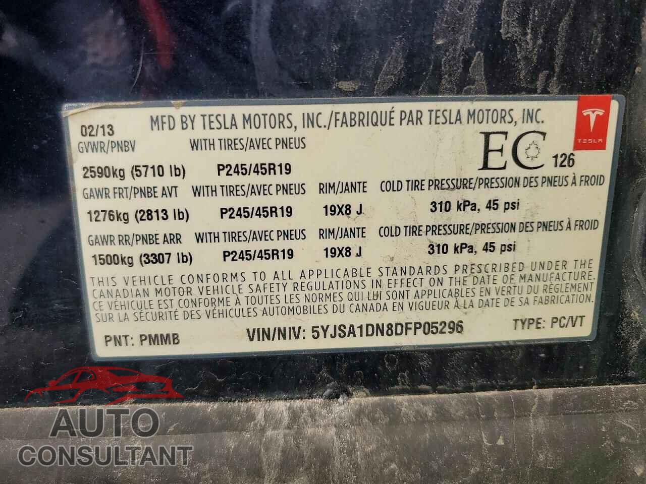 TESLA MODEL S 2013 - 5YJSA1DN8DFP05296