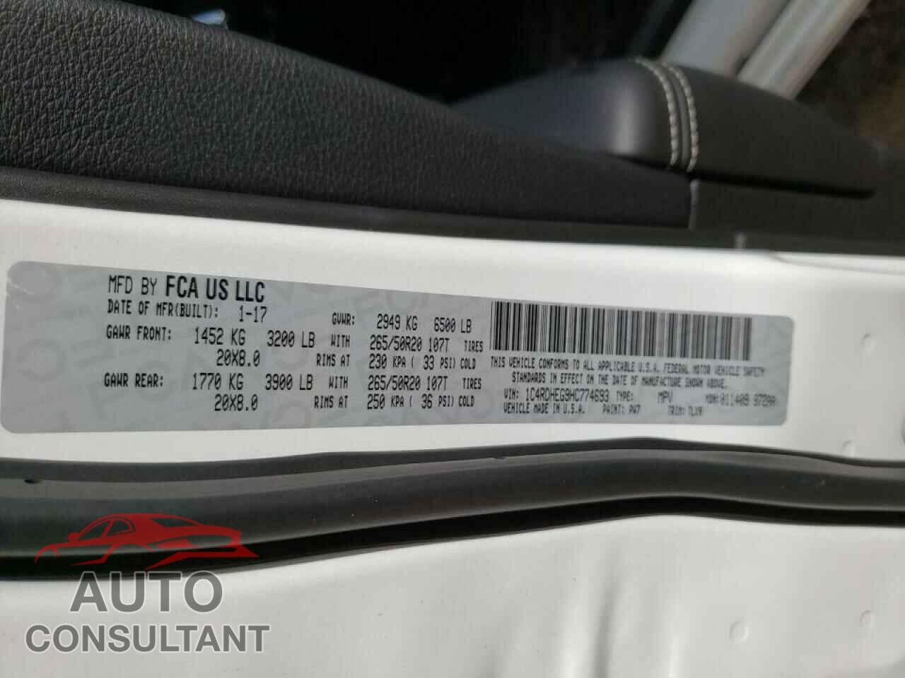 DODGE DURANGO 2017 - 1C4RDHEG9HC774693