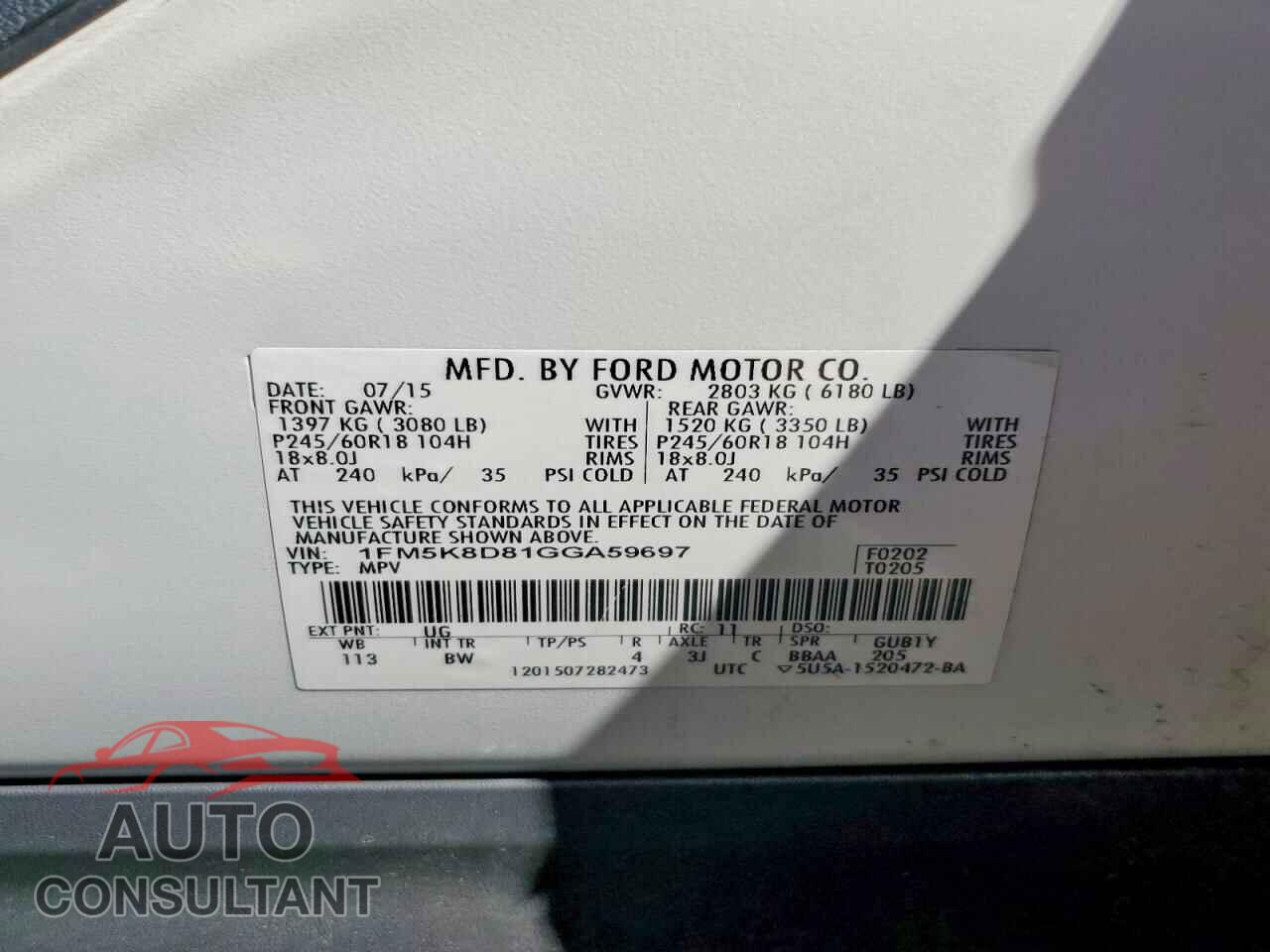 FORD EXPLORER 2016 - 1FM5K8D81GGA59697