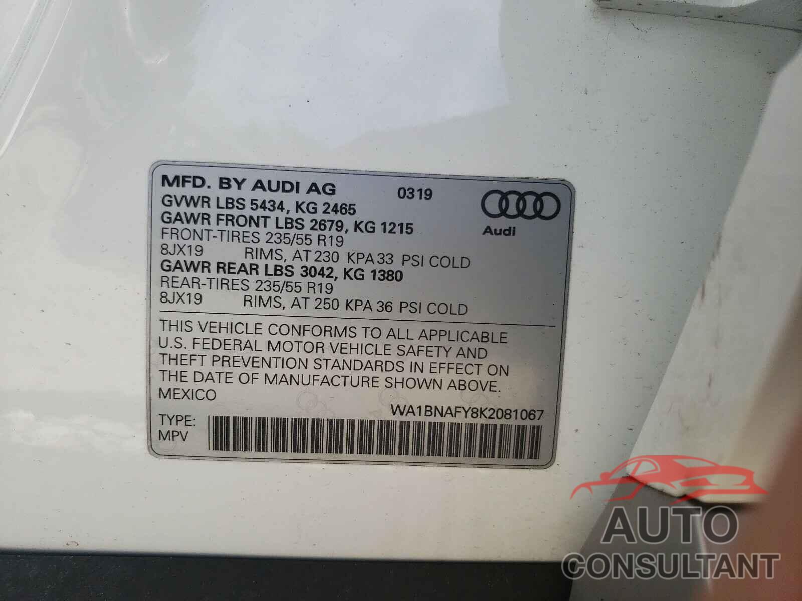 AUDI Q5 2019 - WA1BNAFY8K2081067