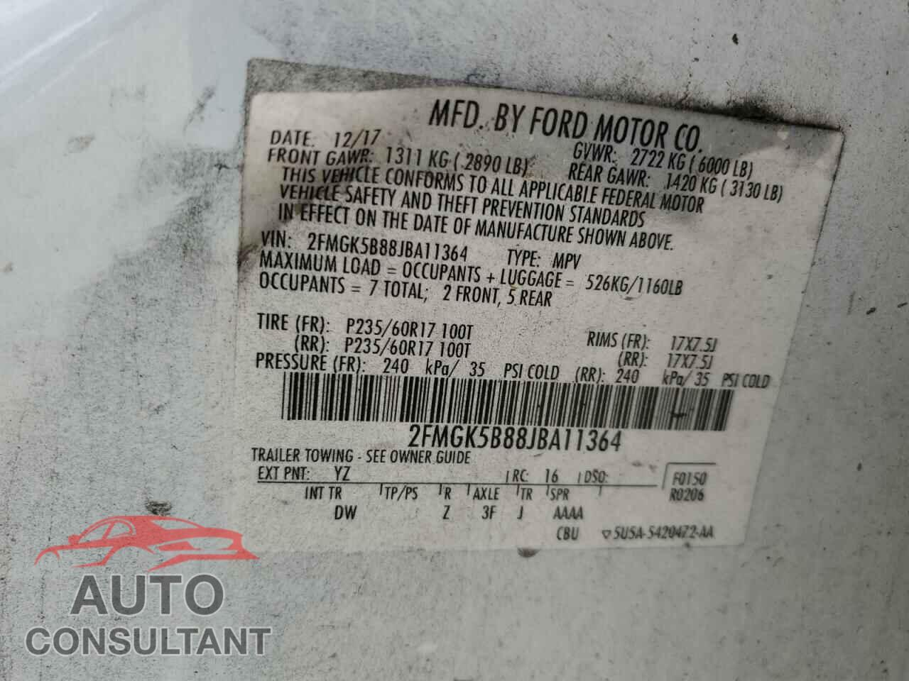 FORD FLEX 2018 - 2FMGK5B88JBA11364