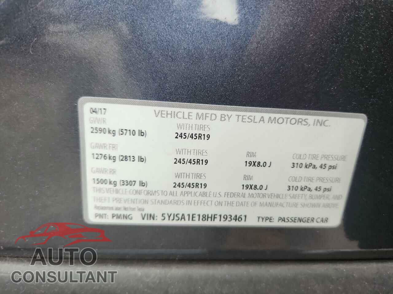 TESLA MODEL S 2017 - 5YJSA1E18HF193461
