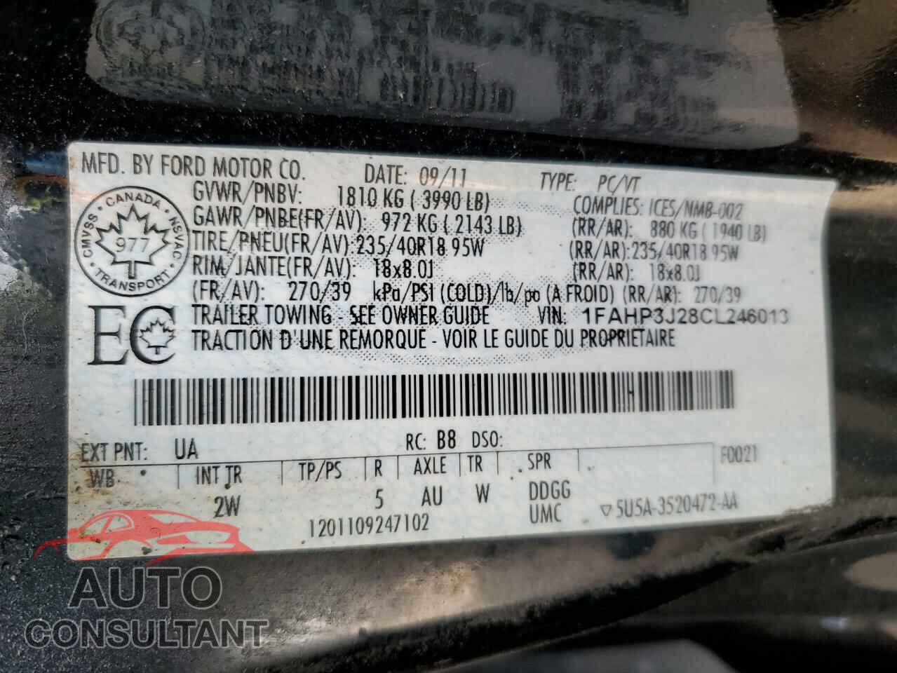 FORD FOCUS 2012 - 1FAHP3J28CL246013