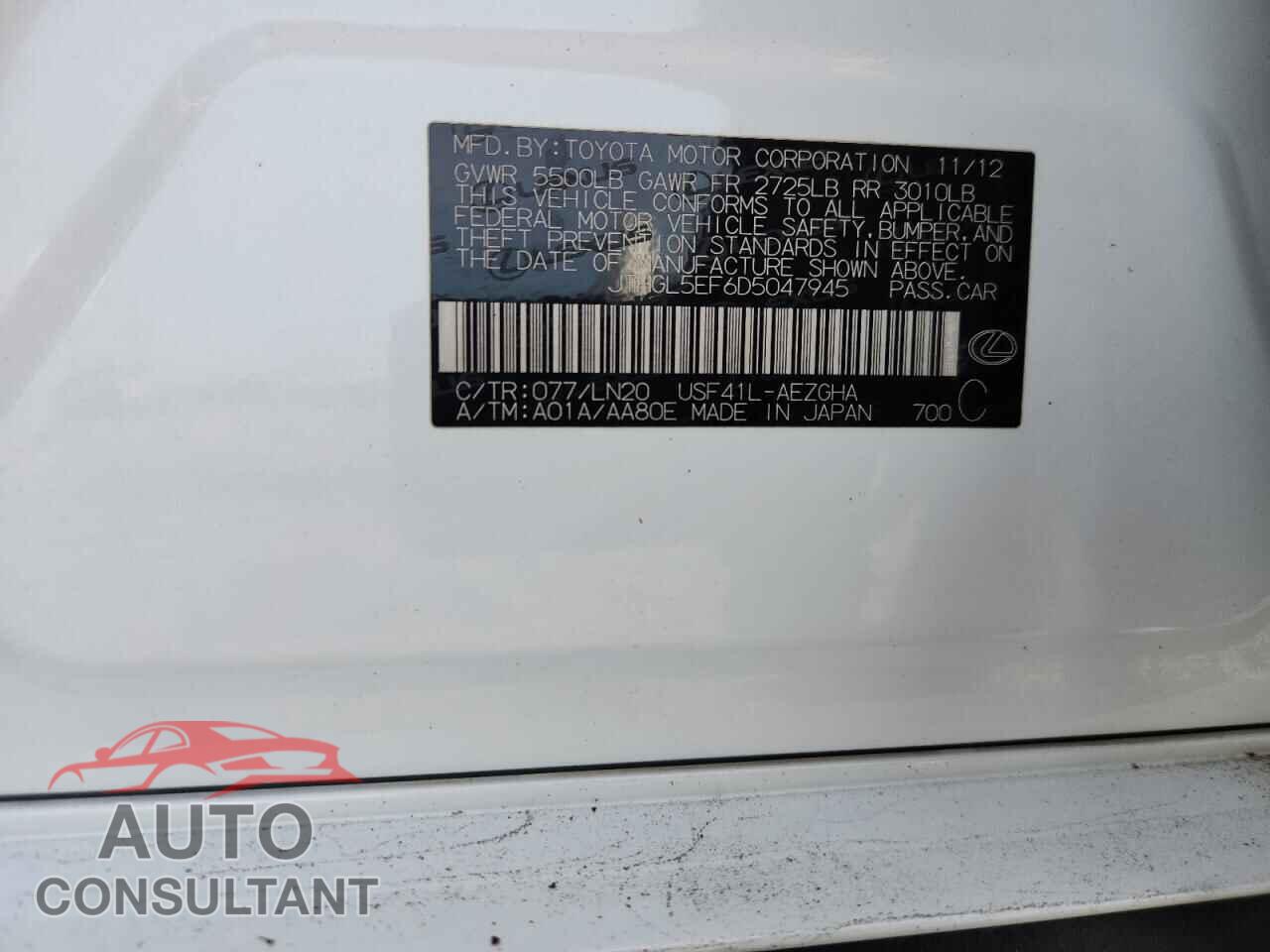 LEXUS LS460 2013 - JTHGL5EF6D5047945