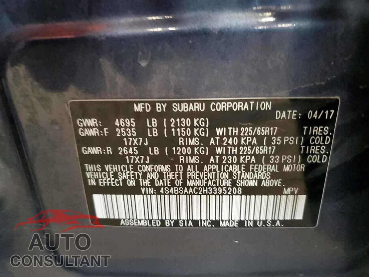 SUBARU OUTBACK 2017 - 4S4BSAAC2H3395208