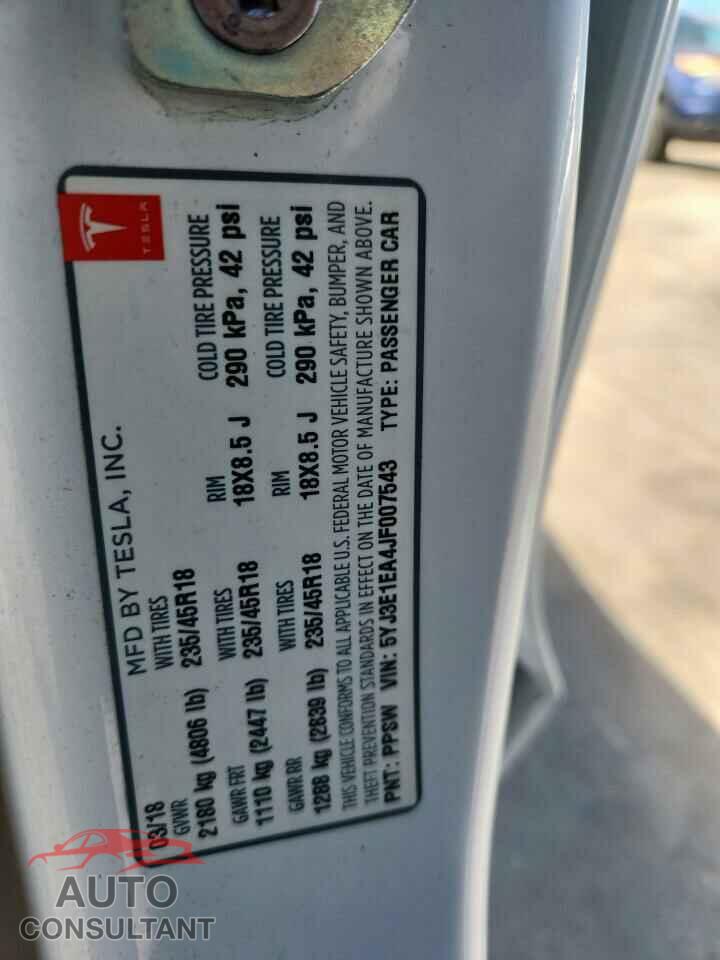 TESLA MODEL 3 2018 - 5YJ3E1EA4JF007543