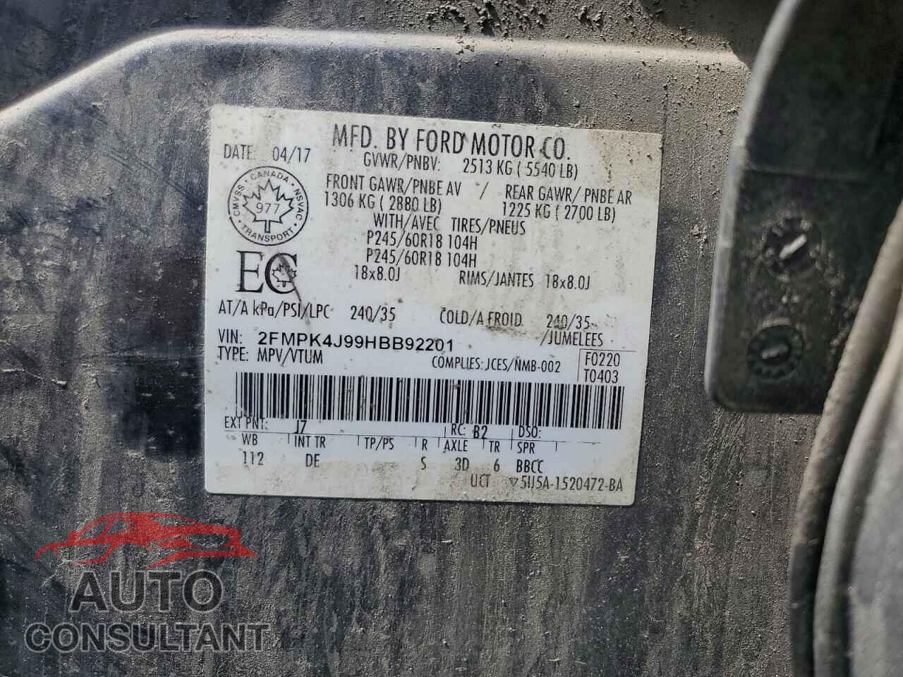 FORD EDGE 2017 - 2FMPK4J99HBB92201