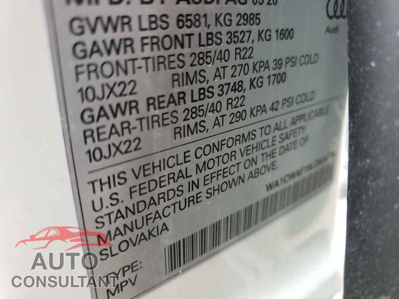 AUDI SQ8 2020 - WA1CWAF19LD024774