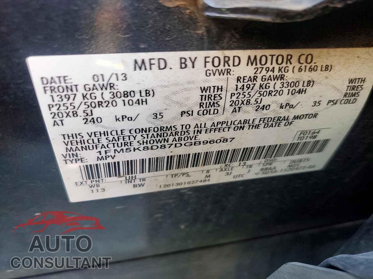FORD EXPLORER 2013 - 1FM5K8D87DGB96087