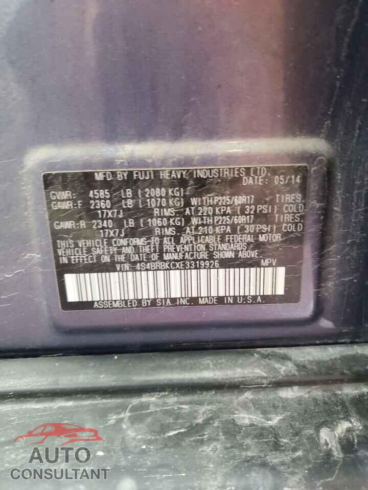 SUBARU OUTBACK 2014 - 4S4BRBKCXE3319926