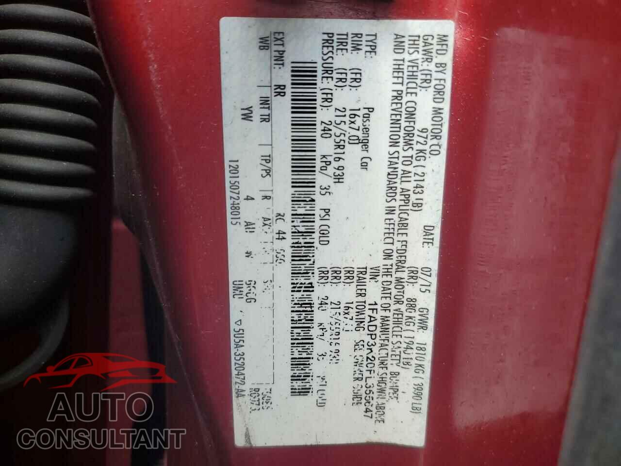 FORD FOCUS 2015 - 1FADP3K20FL355647