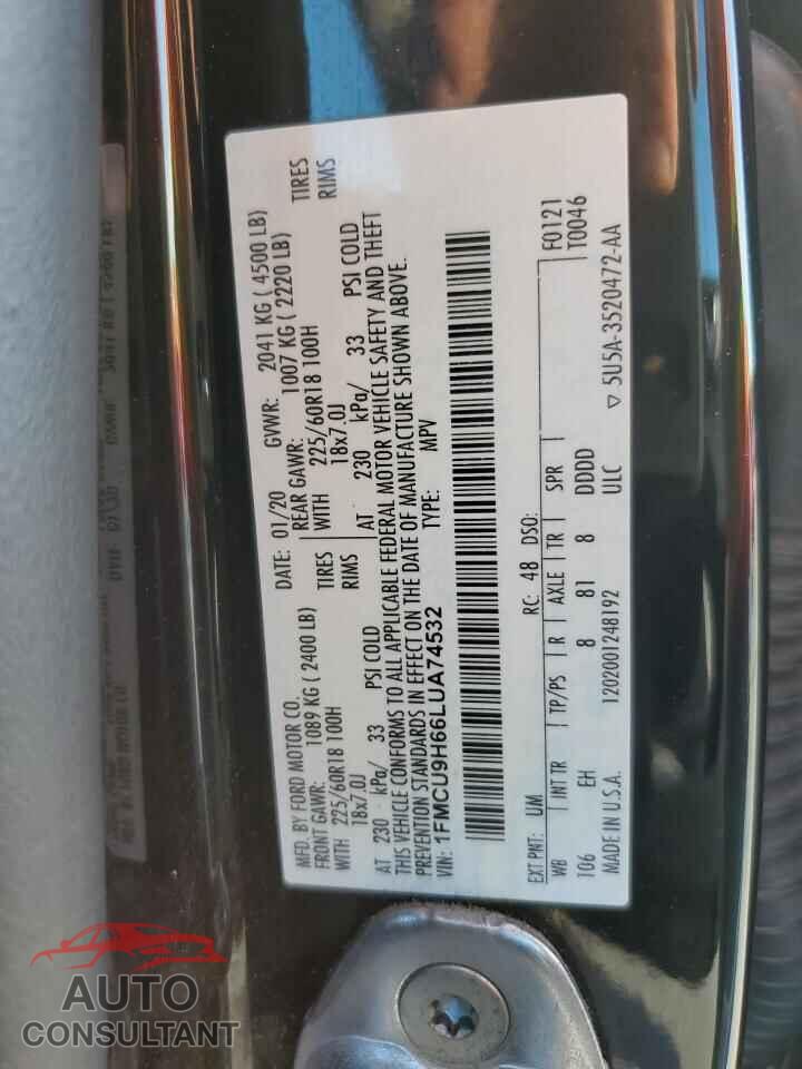 FORD ESCAPE 2020 - 1FMCU9H66LUA74532