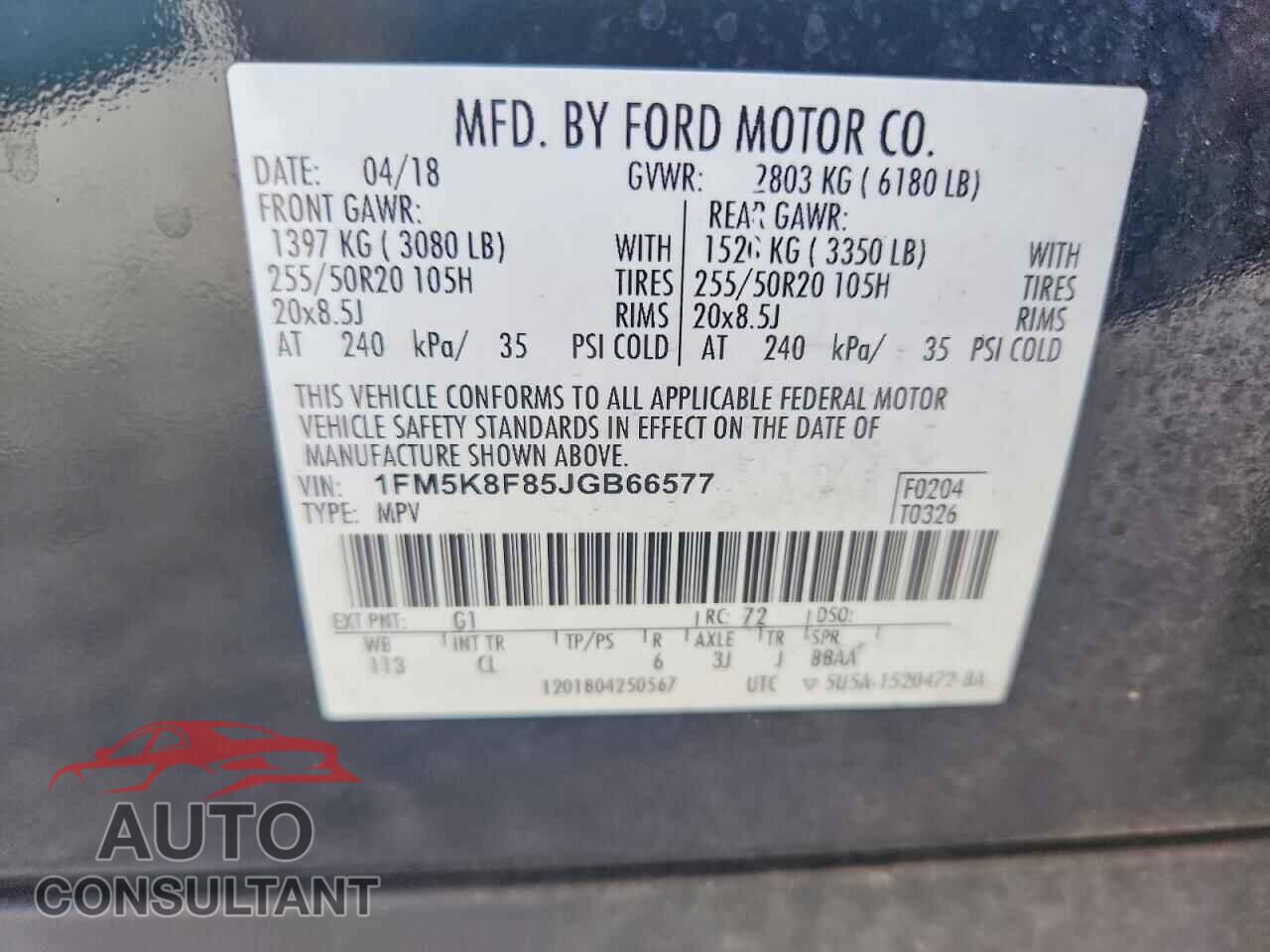 FORD EXPLORER 2018 - 1FM5K8F85JGB66577