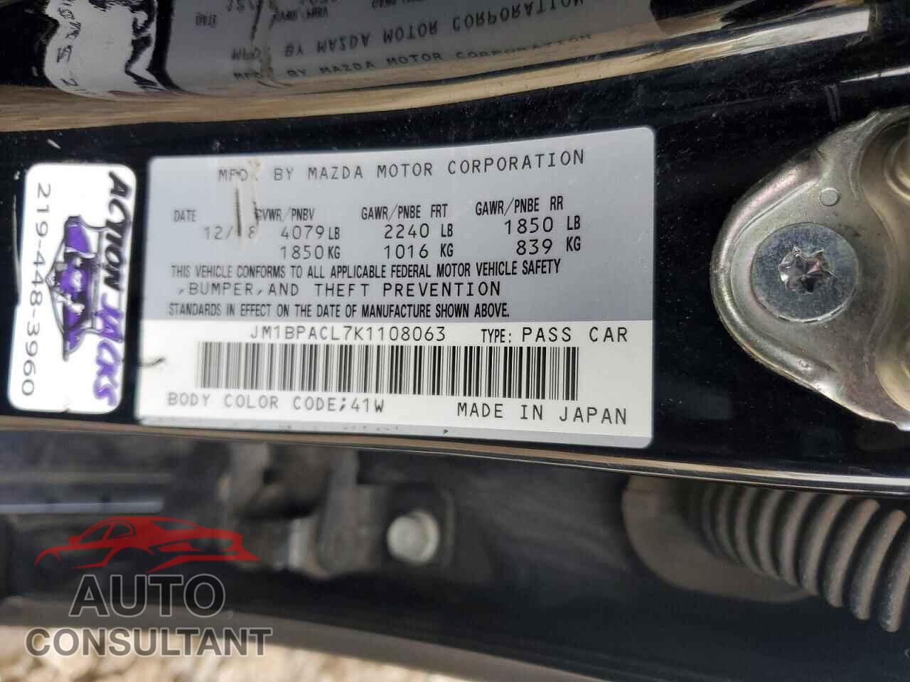 MAZDA 3 2019 - JM1BPACL7K1108063
