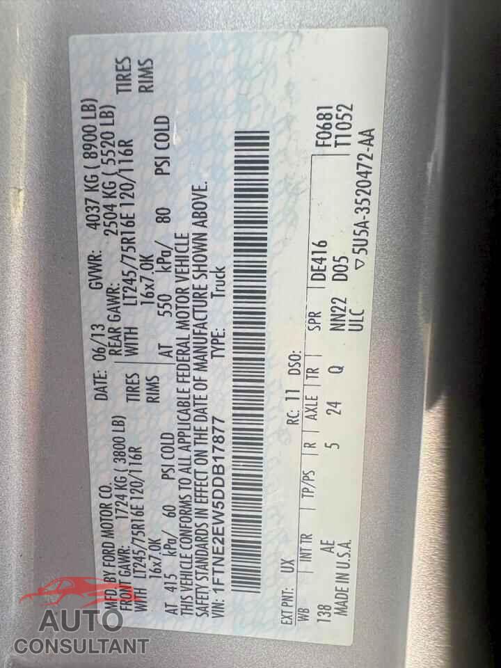 FORD ECONOLINE 2013 - 1FTNE2EW5DDB17877