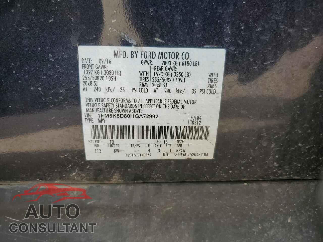 FORD EXPLORER 2017 - 1FM5K8D80HGA72992