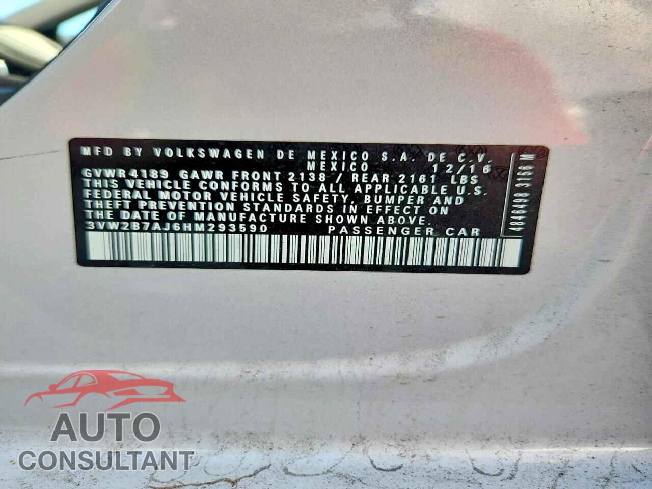 VOLKSWAGEN JETTA 2017 - 3VW2B7AJ6HM293590