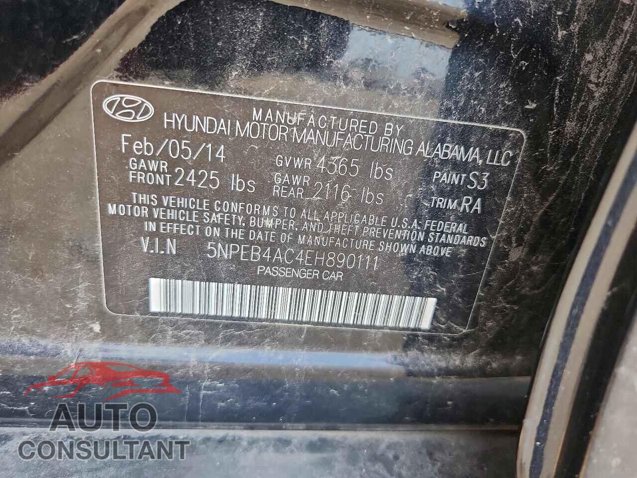 HYUNDAI SONATA 2014 - 5NPEB4AC4EH890111