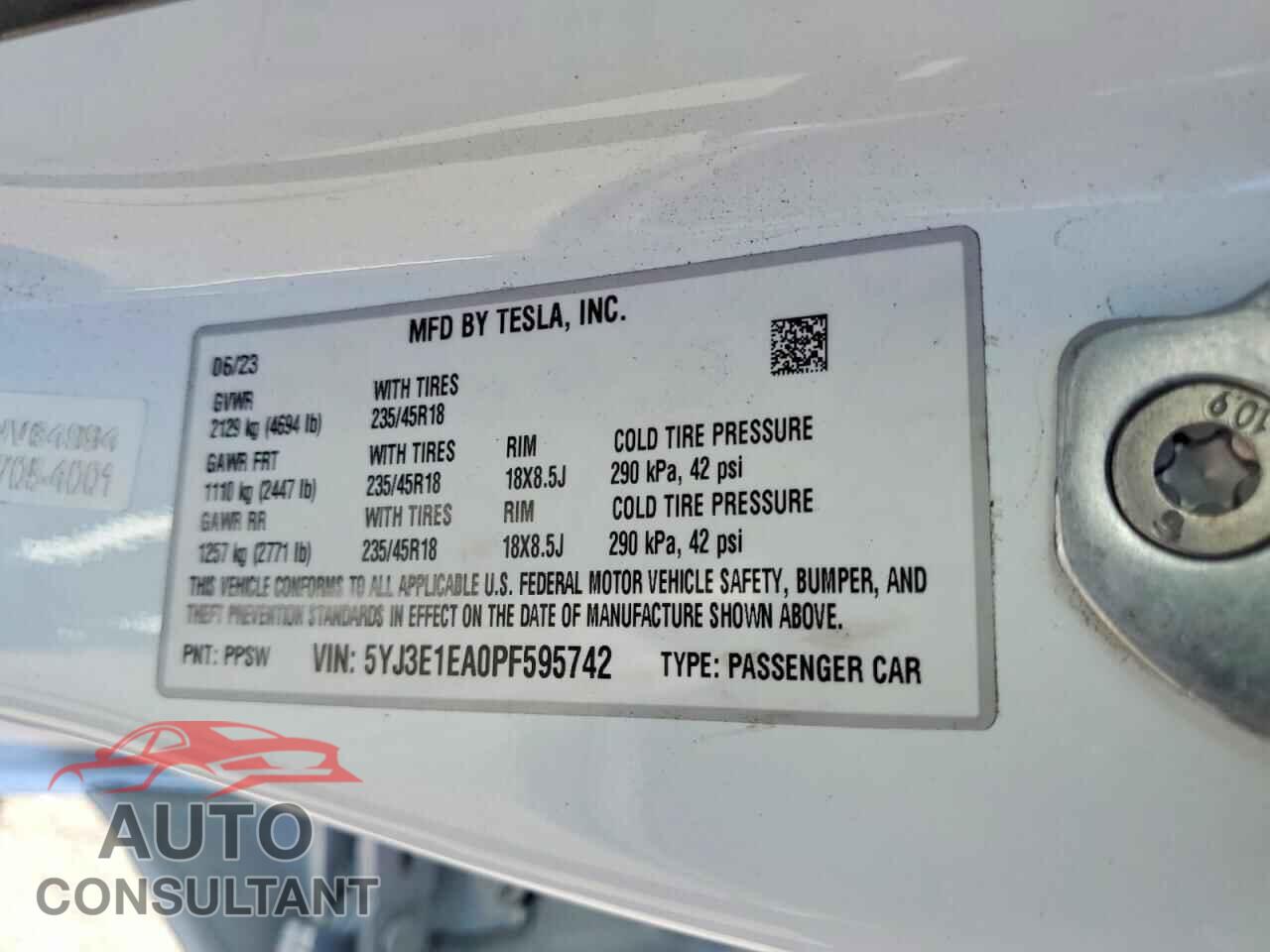 TESLA MODEL 3 2023 - 5YJ3E1EA0PF595742