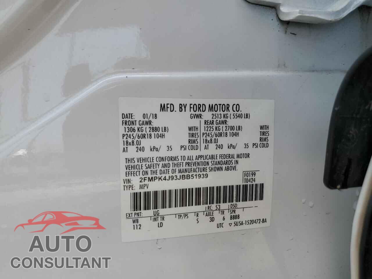 FORD EDGE 2018 - 2FMPK4J93JBB51939