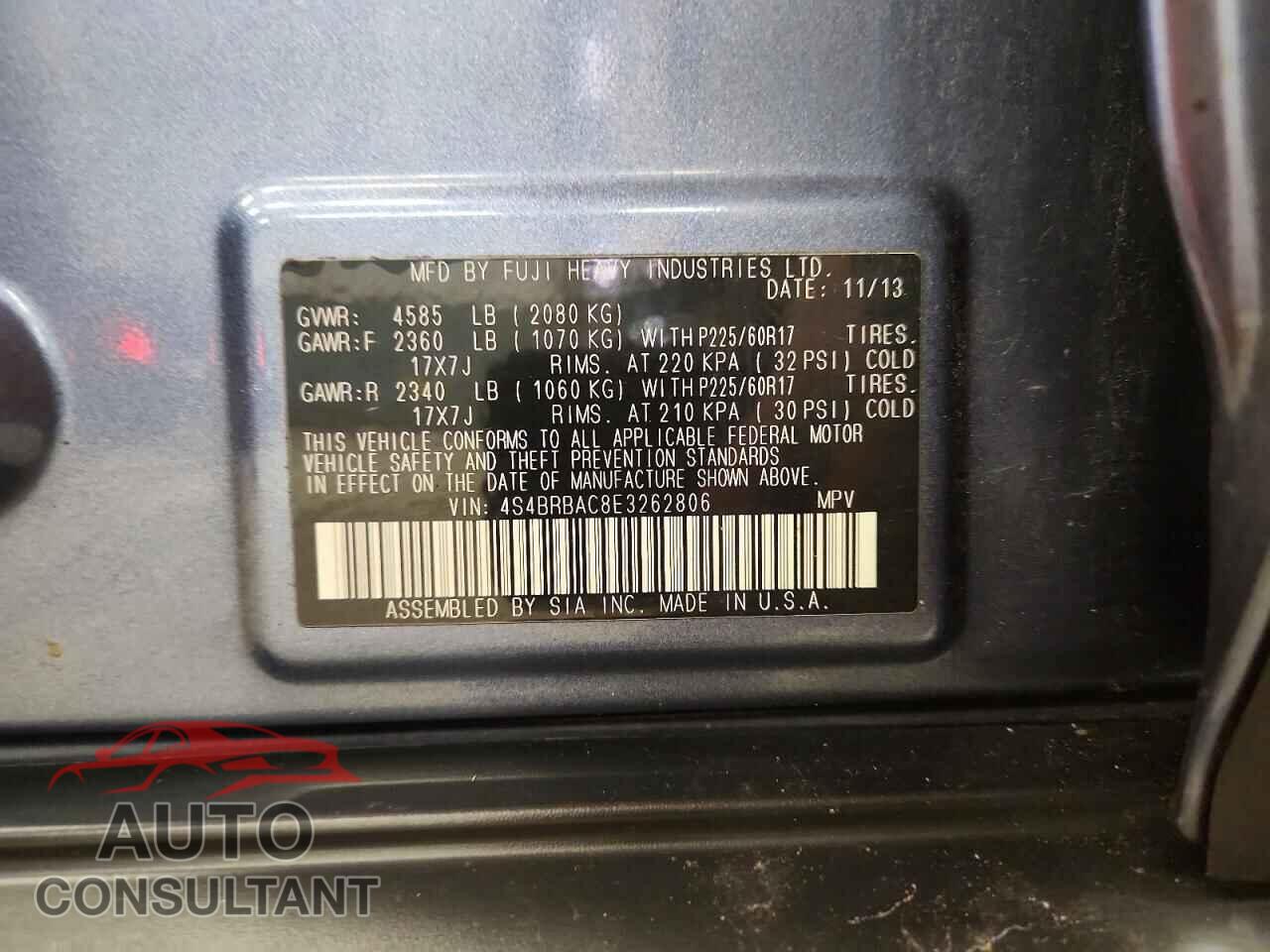 SUBARU OUTBACK 2014 - 4S4BRBAC8E3262806