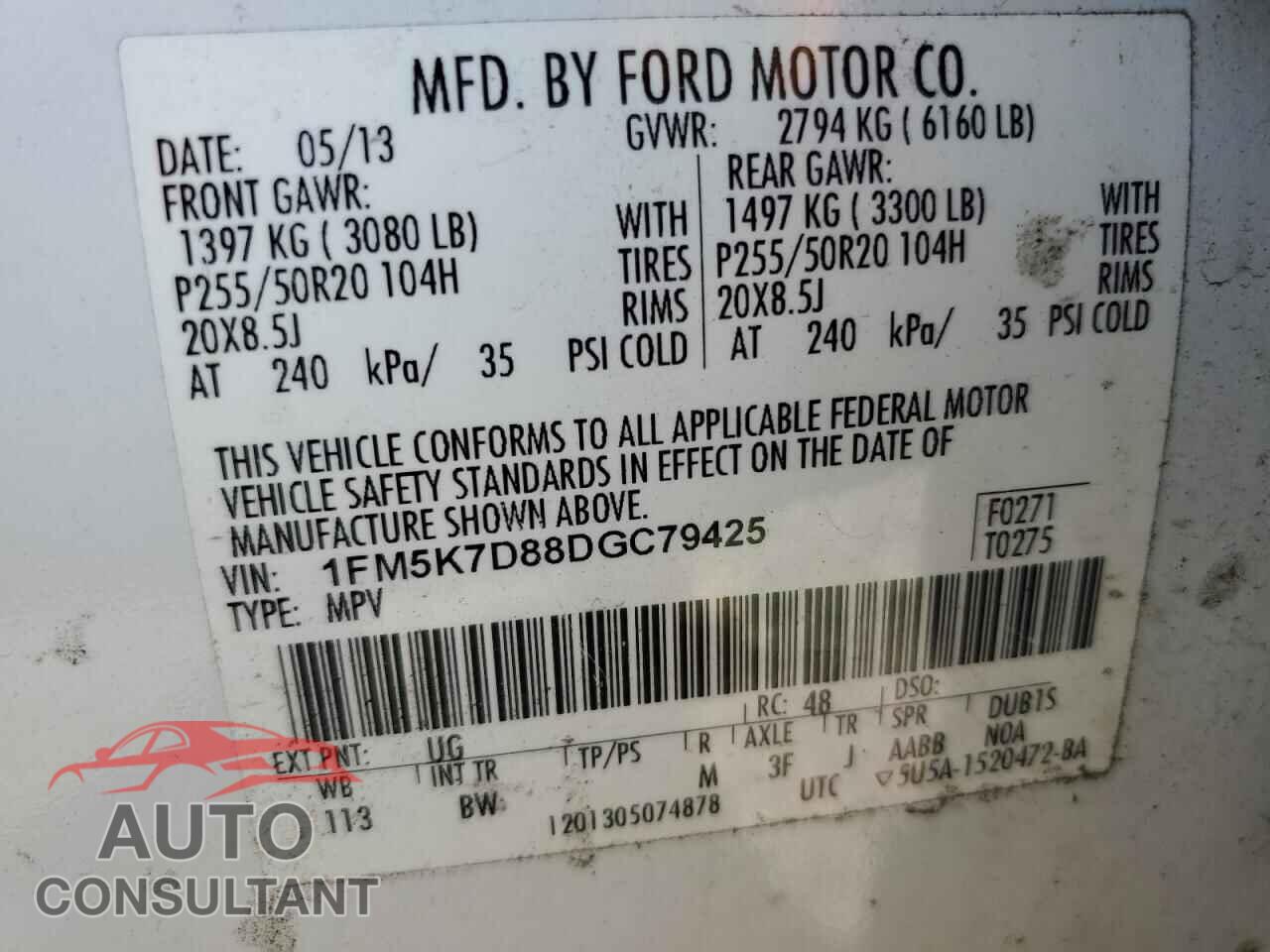 FORD EXPLORER 2013 - 1FM5K7D88DGC79425