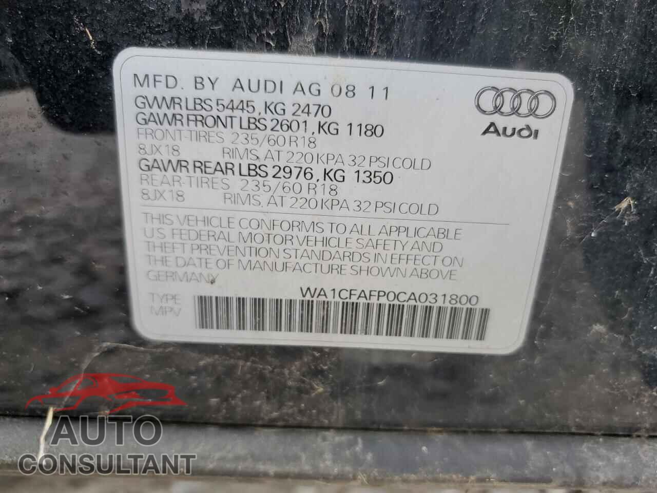 AUDI Q5 2012 - WA1CFAFP0CA031800
