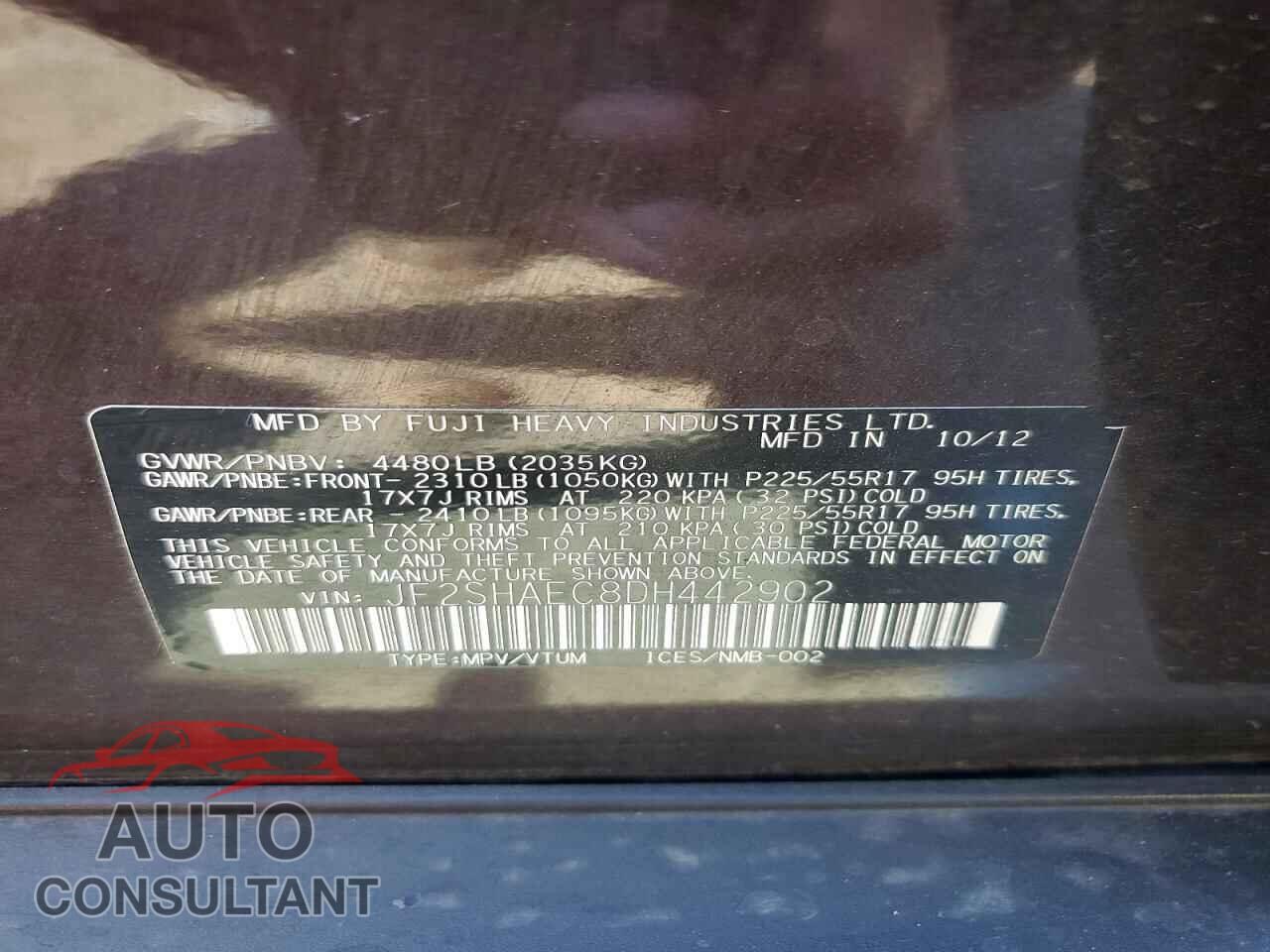 SUBARU FORESTER 2013 - JF2SHAEC8DH442902