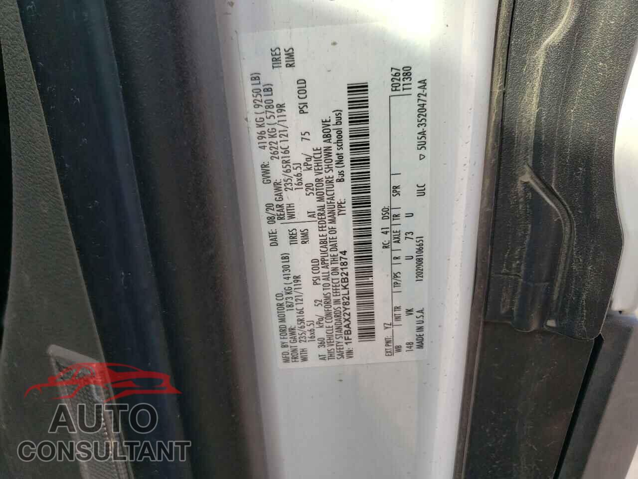 FORD TRANSIT 2020 - 1FBAX2Y82LKB21874