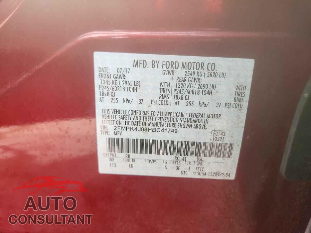 FORD EDGE 2017 - 2FMPK4J88HBC41749