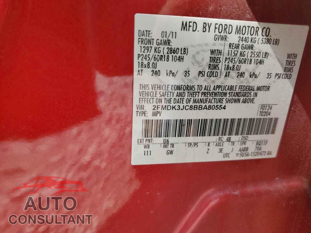 FORD EDGE 2011 - 2FMDK3JC8BBA80554