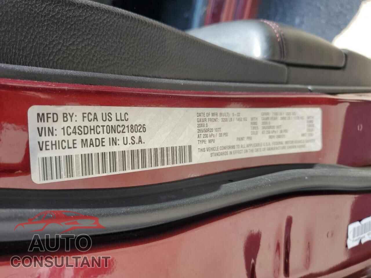 DODGE DURANGO 2022 - 1C4SDHCT0NC218026
