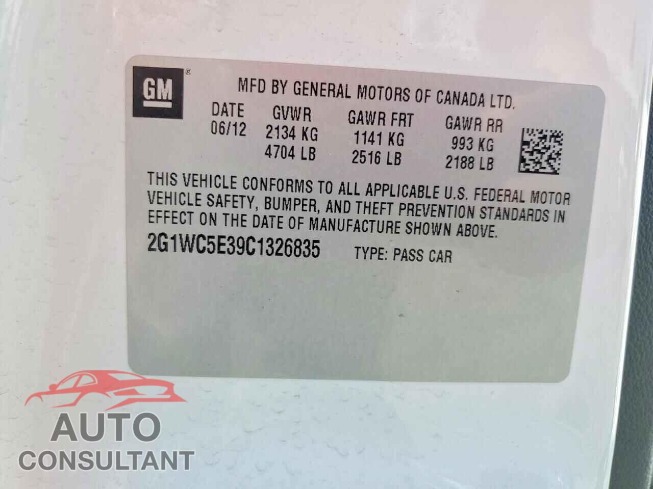 CHEVROLET IMPALA 2012 - 2G1WC5E39C1326835