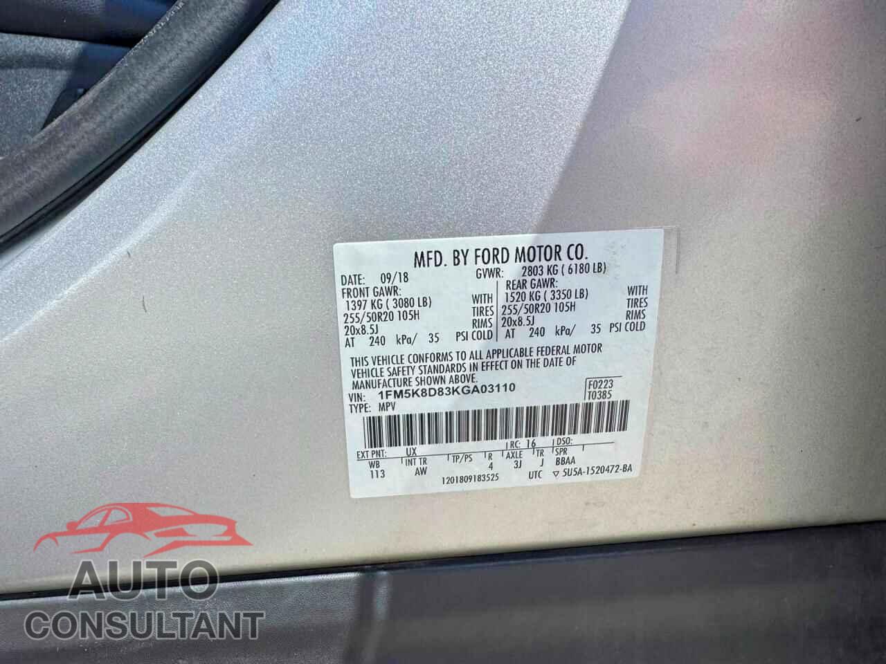 FORD EXPLORER 2019 - 1FM5K8D83KGA03110