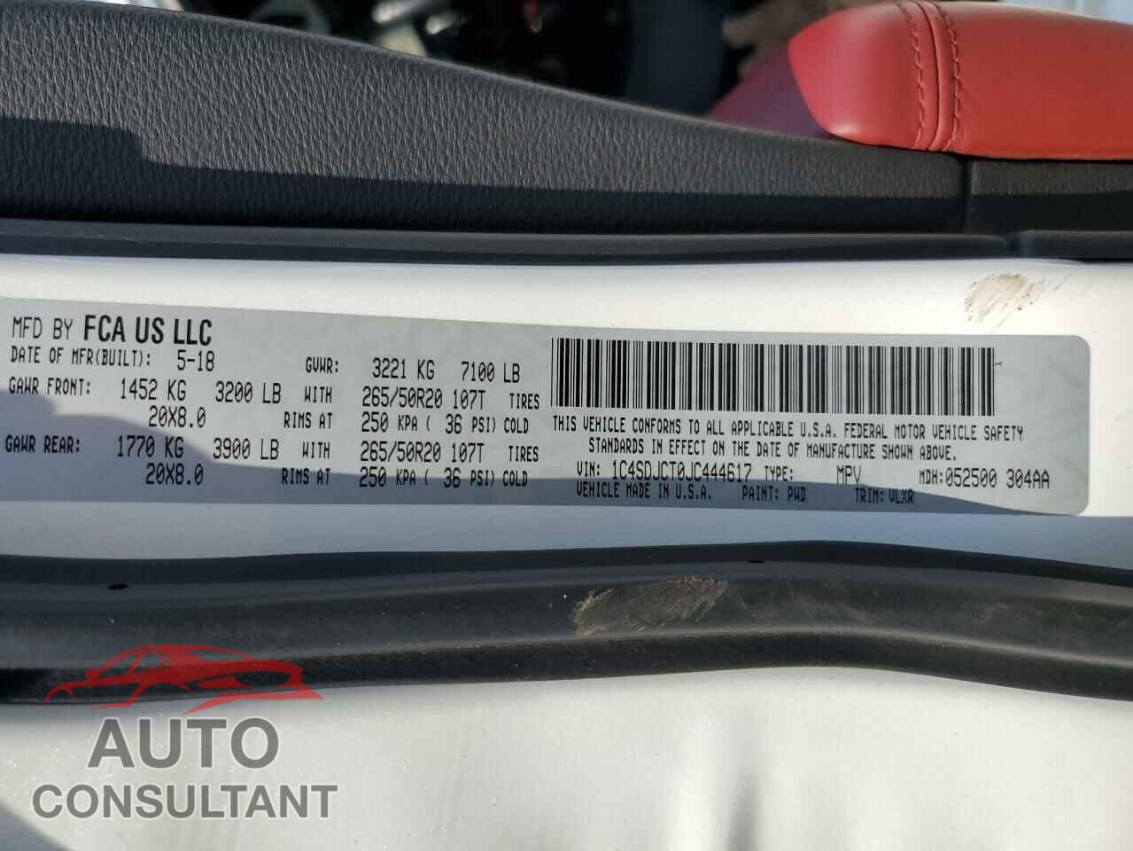DODGE DURANGO 2018 - 1C4SDJCT0JC444617