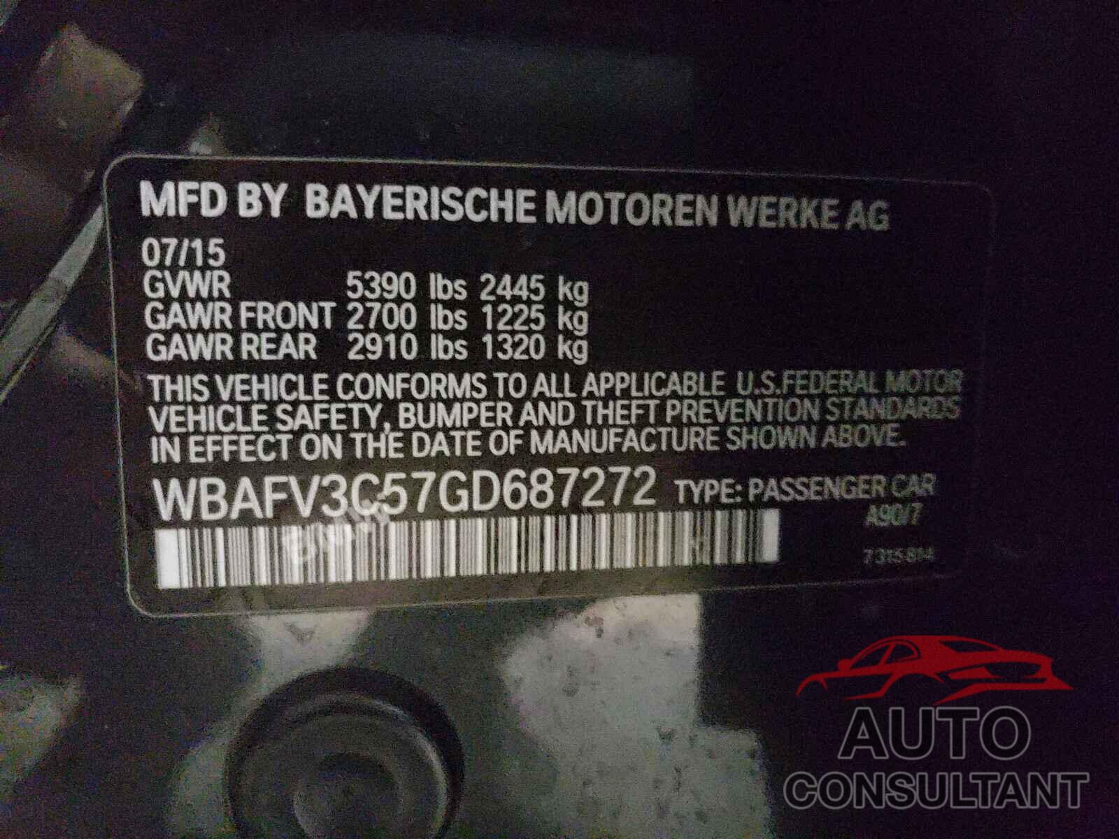 BMW 5 SERIES 2016 - WBAFV3C57GD687272