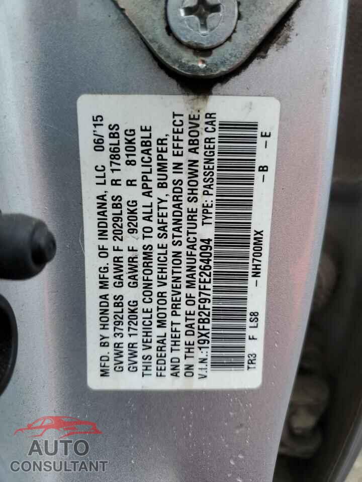 HONDA CIVIC 2015 - 19XFB2F97FE264094