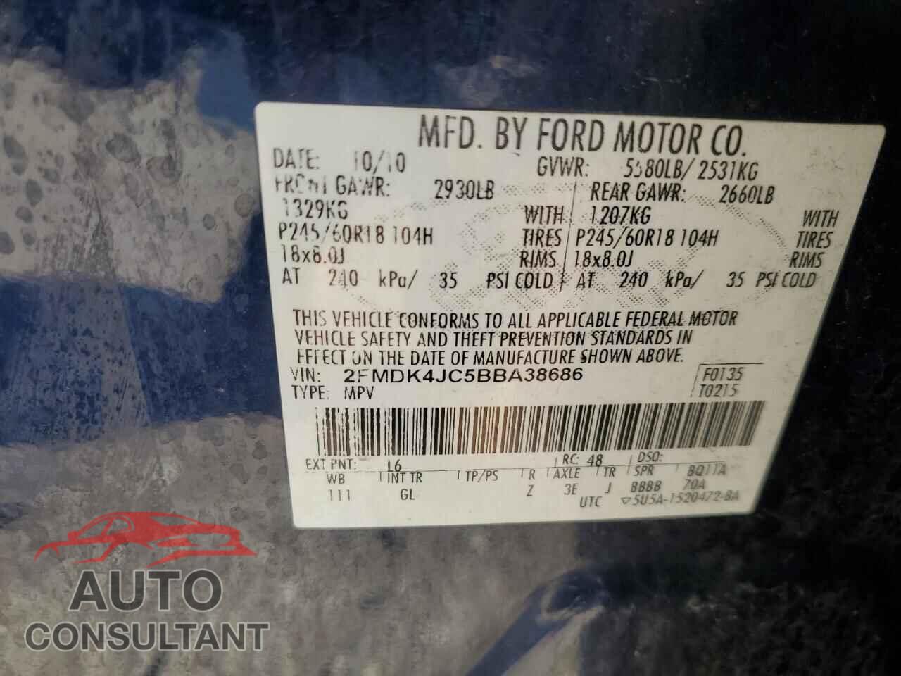 FORD EDGE 2011 - 2FMDK4JC5BBA38686