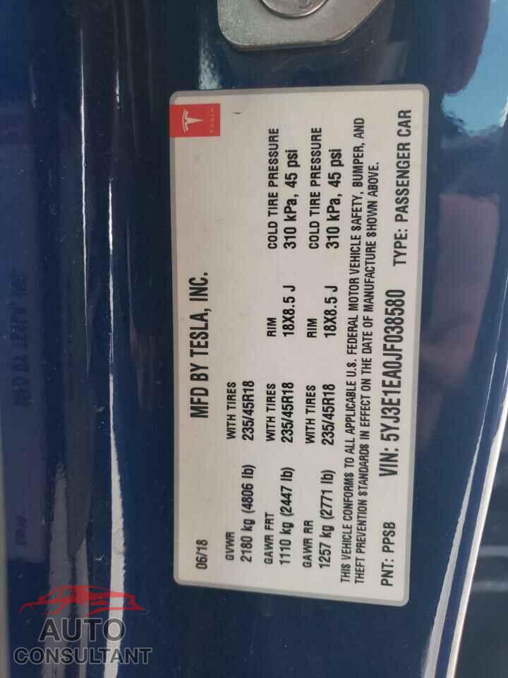TESLA MODEL 3 2018 - 5YJ3E1EA0JF038580