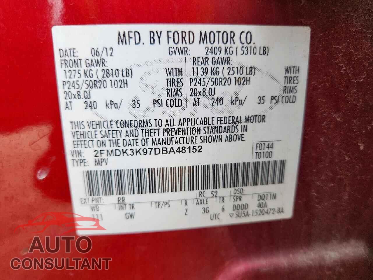 FORD EDGE 2013 - 2FMDK3K97DBA48152