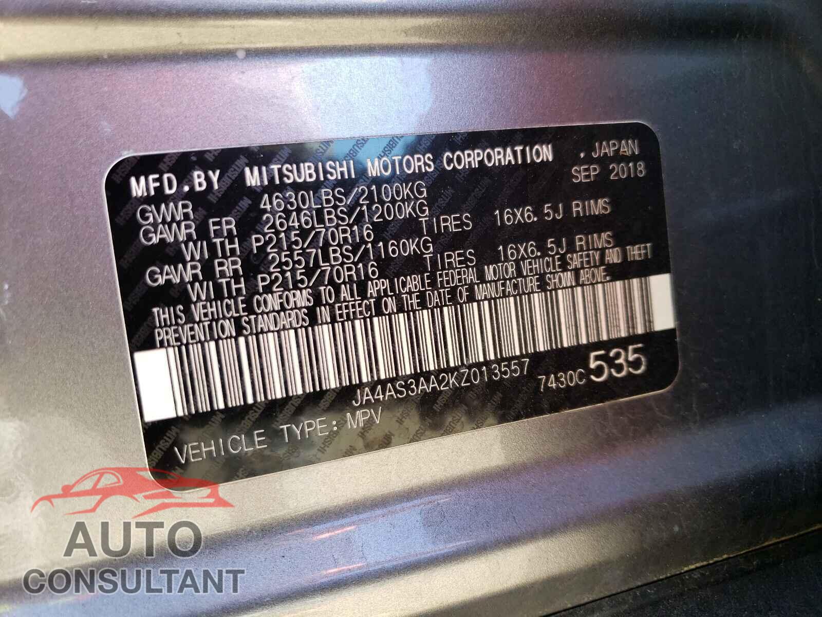MITSUBISHI ECLIPSE 2019 - JA4AS3AA2KZ013557