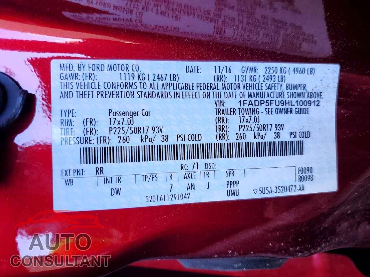 FORD CMAX 2017 - 1FADP5FU9HL100912