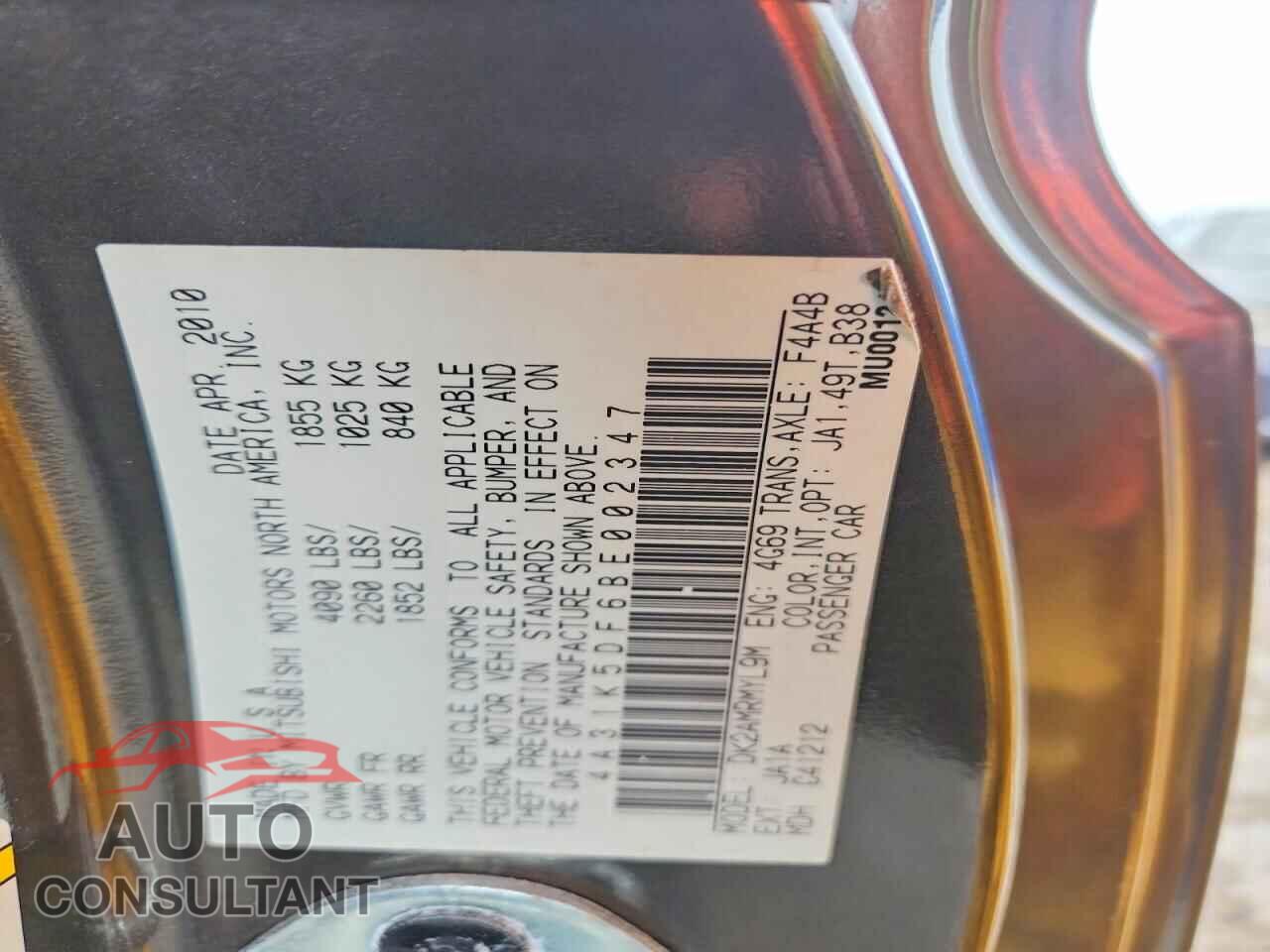 MITSUBISHI ECLIPSE 2011 - 4A31K5DF6BE002347